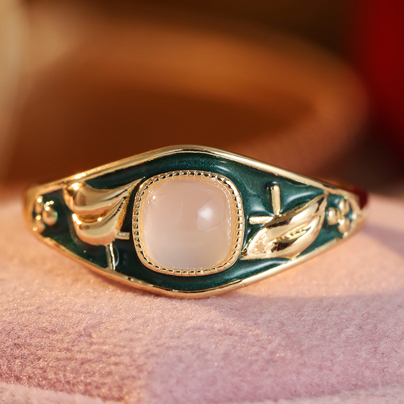 Women's Vintage Plated Ornate Ring with Stone Bezel
